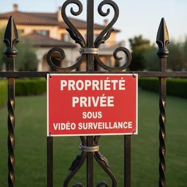 Panneau propriété privée accès interdit sous vidéosurveillance
