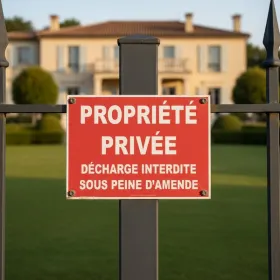 Panneau propriété privée décharge interdite amende extérieur