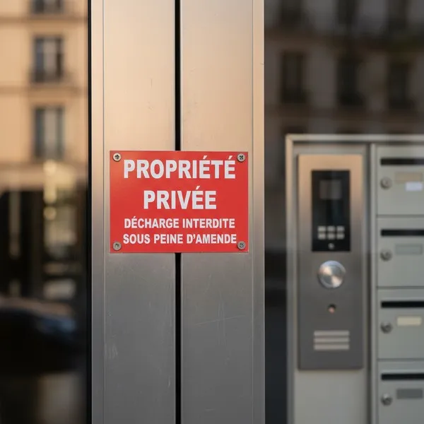Panneau propriété privée décharge interdite amende extérieur