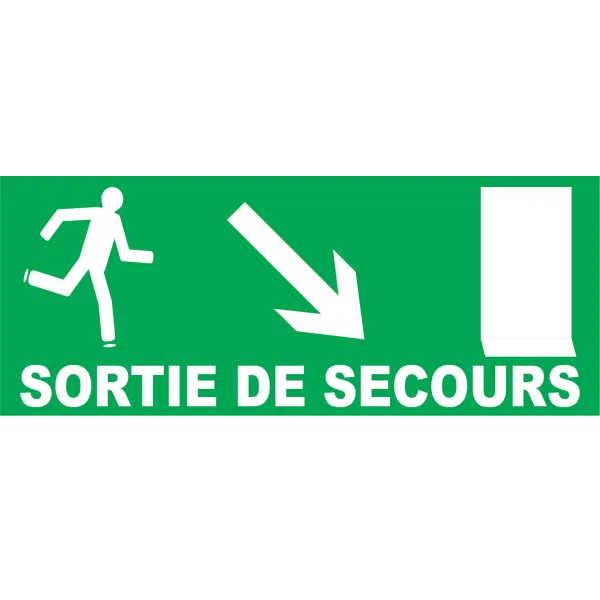 Sortie de secours direction porte en bas-Panneau évacuation et sortie de secours-Panneaux Signalétiques