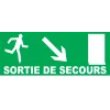 Sortie de secours direction porte en bas-Panneau évacuation et sortie de secours-Panneaux Signalétiques