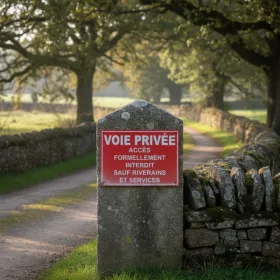 Panneau voie privée sauf riverains – accès interdit