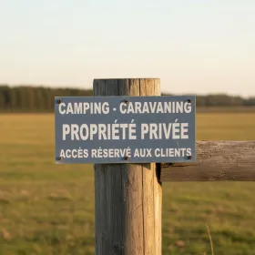 Panneau camping caravaning accès réservé propriété privée interdit