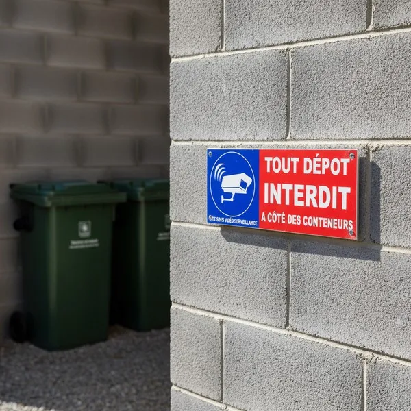 Panneau tout dépôt interdit conteneurs sous vidéosurveillance
