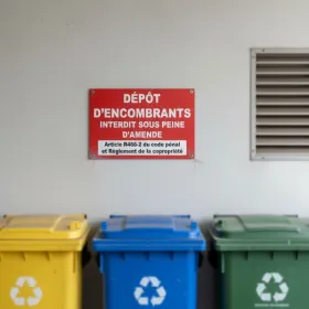 Panneau interdiction dépôt encombrants avec amende – signalétique robuste