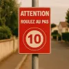 Panneau Attention roulez au pas 10km/h – Panneau danger enfants