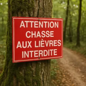 Panneau Attention chasse aux lièvres interdite – chasse interdite