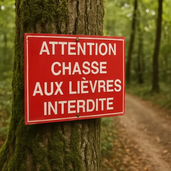 Panneau Attention chasse aux lièvres interdite – chasse interdite
