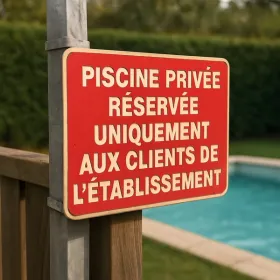 Panneau piscine privée clients : signalétique et accès sécurisé