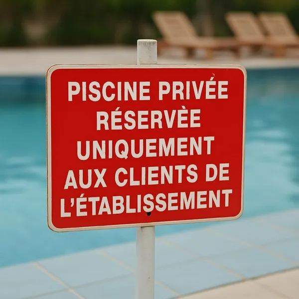 Panneau piscine privée clients : signalétique et accès sécurisé