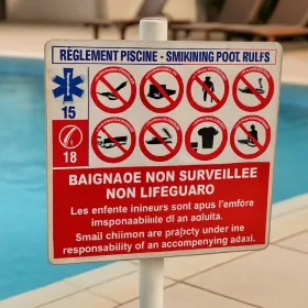 Panneau règlement piscine obligatoire | Consignes de sécurité 30x20 cm