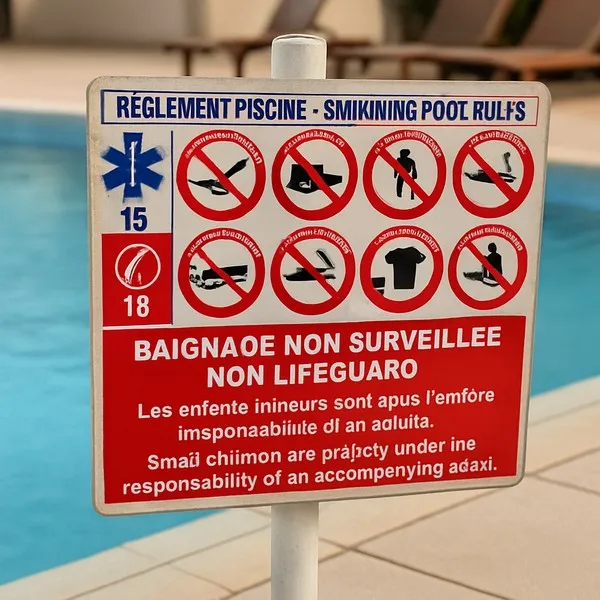 Panneau règlement piscine obligatoire | Consignes de sécurité 30x20 cm
