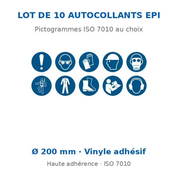 Lot 10 autocollants pictogrammes EPI au choix ∅ 20 cm · Pictogramme EP