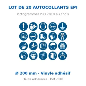 Lot 20 autocollants pictogrammes EPI au choix ∅ 20 cm · Pictogramme EP