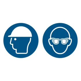 M014+M004 — Casque + Lunettes obligatoires · Pictogramme EPI ISO 7010
