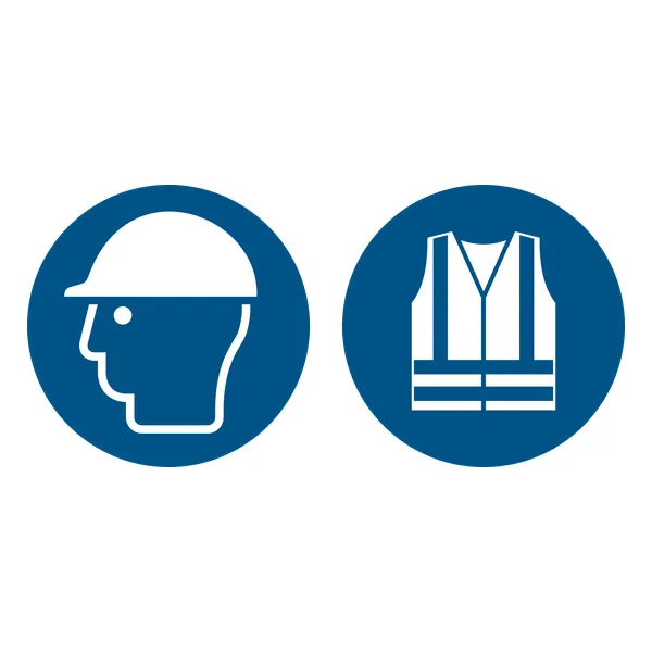 M014+M015 — Casque + Gilet HV obligatoires · Pictogramme EPI ISO 7010