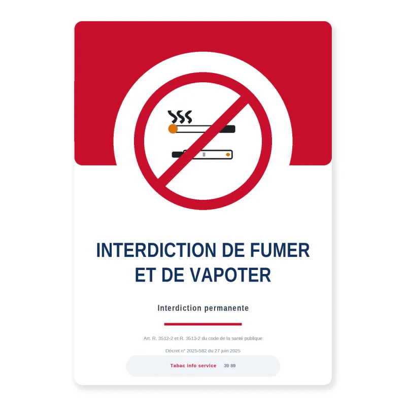 Panneau Interdiction de Fumer et de Vapoter — École, Collège, Lycée