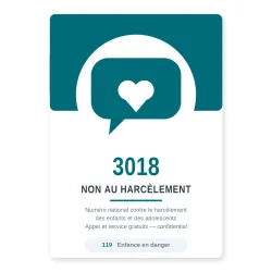 Panneau Non au Harcèlement Scolaire — Numéro 3018 (Programme pHARe)