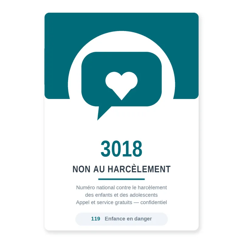Panneau Non au Harcèlement Scolaire — Numéro 3018 (Programme pHARe)