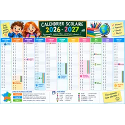 Calendrier scolaire 2026-2027 zones A B C – affiche 120 × 80