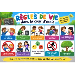 Panneau règles de vie cour d'école – 600 × 400 mm PVC ou alu