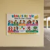 Règles de vie dans la cour — mur du préau, à hauteur d'élève
