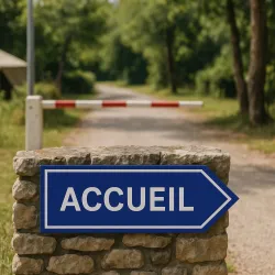 Panneau de direction à droite — entrée d'un camping