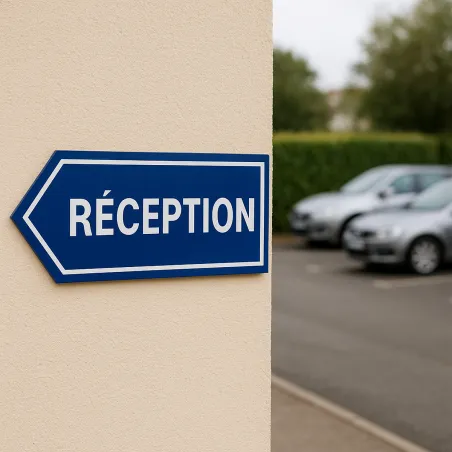 Panneau de direction à gauche — parking d'hôtel