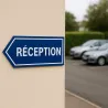 Panneau de direction à gauche — parking d'hôtel