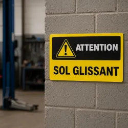 Panneau attention ISO 7010 — atelier de garage