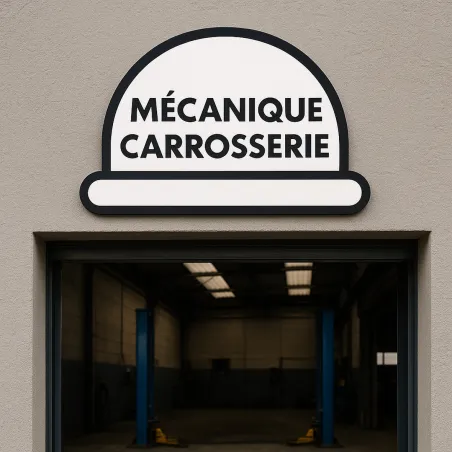 Enseigne aluminium personnalisée — façade d'un garage