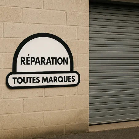 Enseigne aluminium personnalisée — atelier en zone artisanale