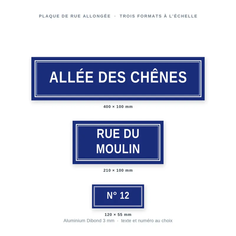 Plaque de rue allongée personnalisée — trois formats