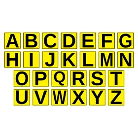 Jeu complet de lettres d'entrepôt A à Z, fond jaune