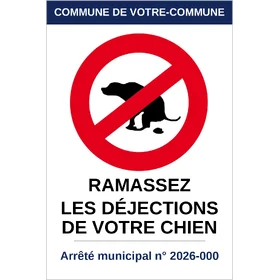 Panneau Ramassez les déjections de votre chien personnalisé au nom de la commune