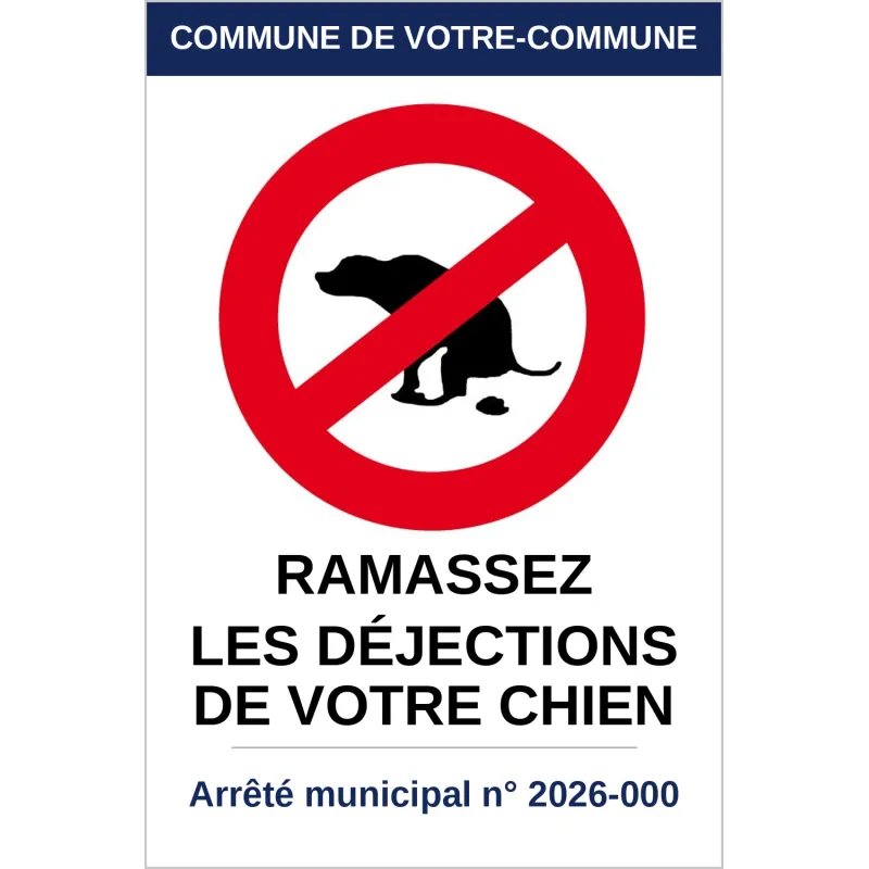 Panneau Ramassez les déjections de votre chien personnalisé au nom de la commune