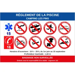 Règlement de piscine personnalisé au nom de l'établissement