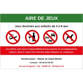Panneau d'information aire de jeux personnalisé