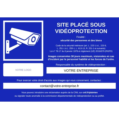 Affichette vidéoprotection RGPD personnalisée avec logo