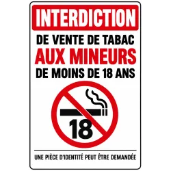 Panneau interdiction de vente de tabac aux mineurs