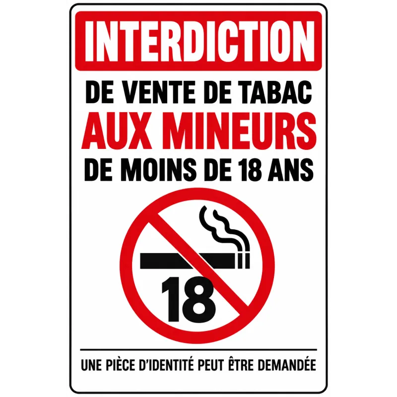 Panneau interdiction de vente de tabac aux mineurs