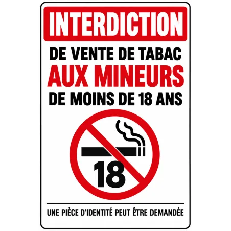 Panneau interdiction de vente de tabac aux mineurs