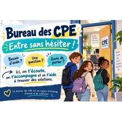 Panneau bureau des CPE illustré, collège et lycée