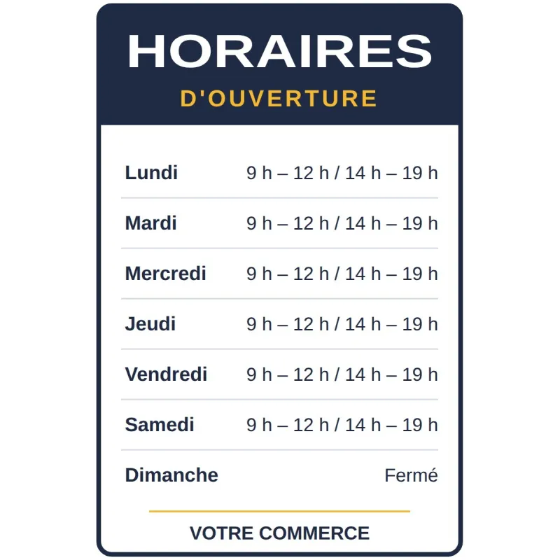 Plaque horaires d'ouverture personnalisée