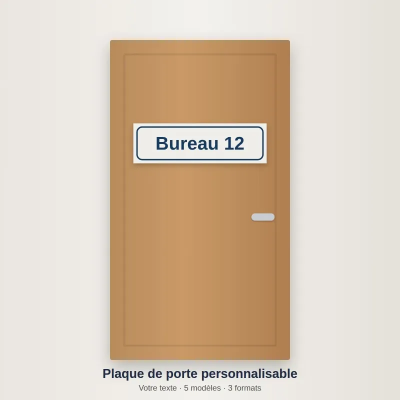 Plaque de porte personnalisable sur une porte de bureau