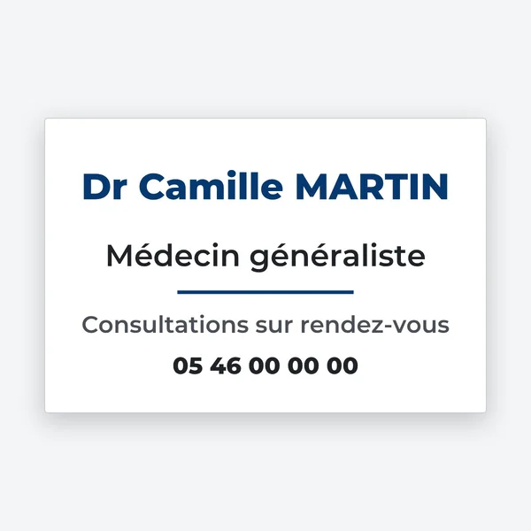 Plaque professionnelle personnalisée — nom, profession, coordonnées