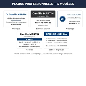 Plaque professionnelle personnalisée — les 5 modèles