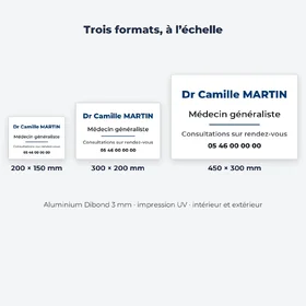 Plaque professionnelle — 200 × 150, 300 × 200 et 450 × 300 mm