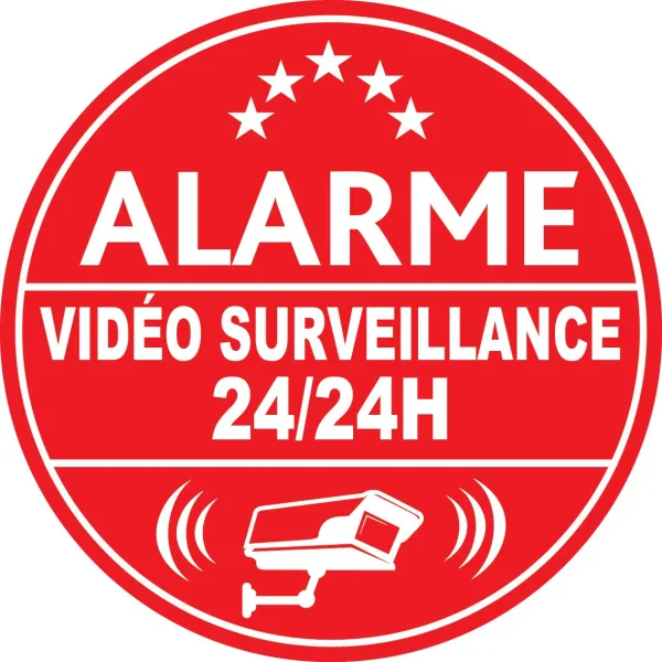 Alarme vidéo surveillance 24h24 (lot de 10p)-Autocollant de dissuasion-Panneaux Signalétiques
