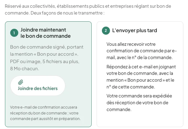 Joindre maintenant le bon de commande ou l'envoyer plus tard